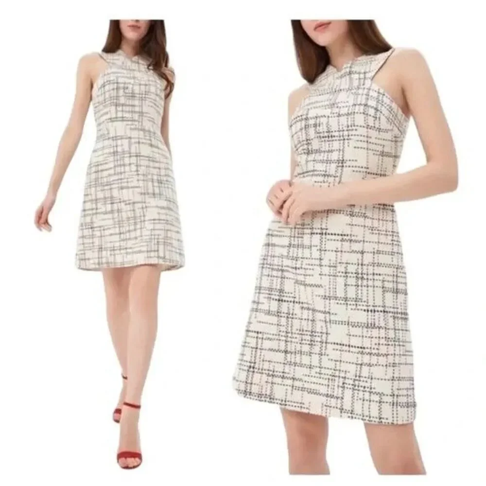 New Banana Republic Women's Mini Dress Ivory Tweed Halter Twee Mod Preppy Size 0 - Picture 3 of 16